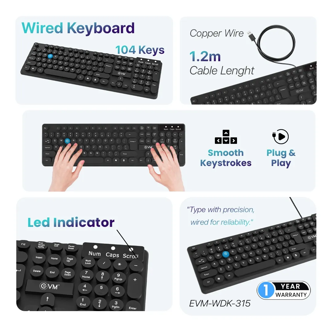 EVM Wired Keyboard Black (EVM-WDK-315) view 2